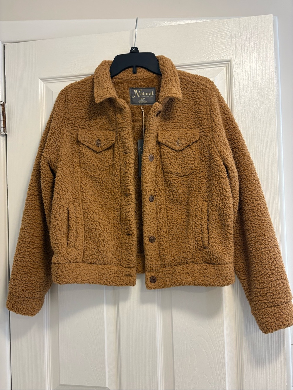 Natural Reflections Sherpa Fleece Trucker Jacket Camel Brown women’s small NWT